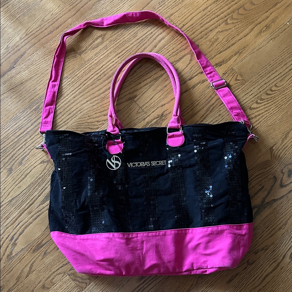 Victoria's Secret Black and Pink Sequin Shoulder Bag